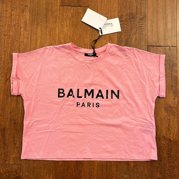 Balmain Logo Pink Boxy Short Sleeve Graphic Tee Sz Medium - Picture 4 of 16